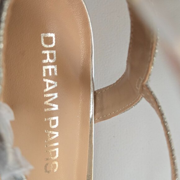 Dream Pairs Silver Glitter Rhinestone Strap Low Heel Dress Sandal Shoe Sz 7.5 - Picture 11 of 12